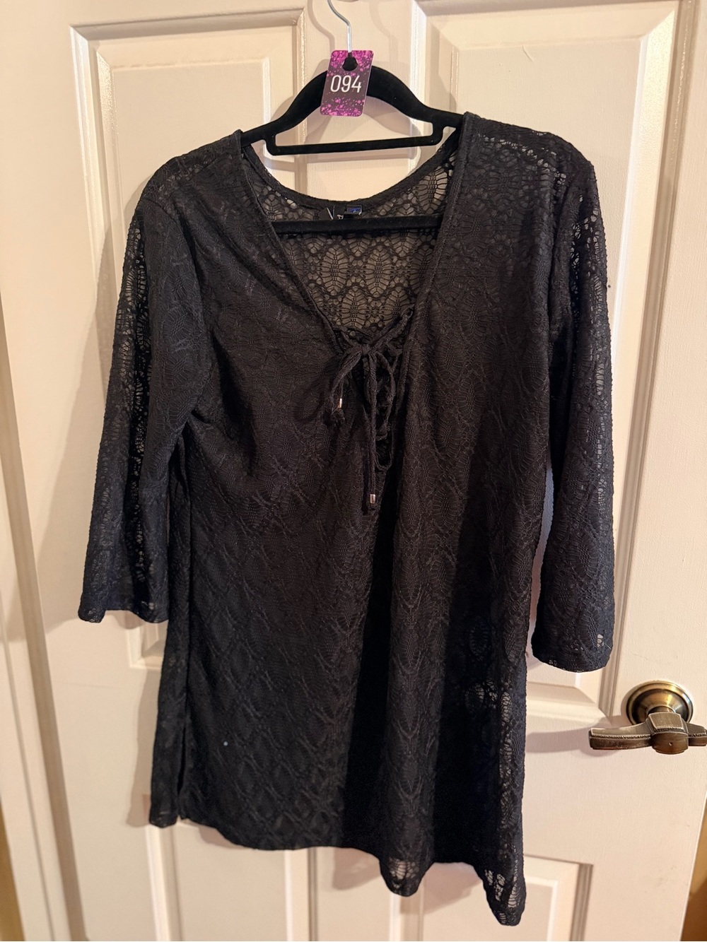 Women’s Black Lace Tie-Front Tunic Top